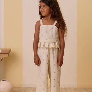 Rylee & Cru Girls' Cream Ruffle Jumpsuit with Floral Print NWT